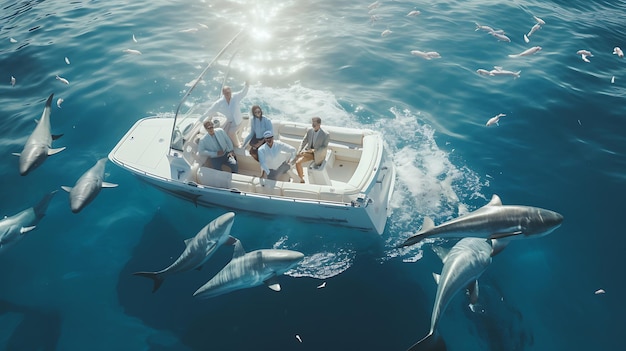 Capture aérienne d'un bateau à moteur qui avance en mer