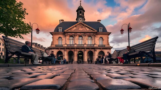 Capture d'angle bas de la célèbre vieille bourse à Lille en France