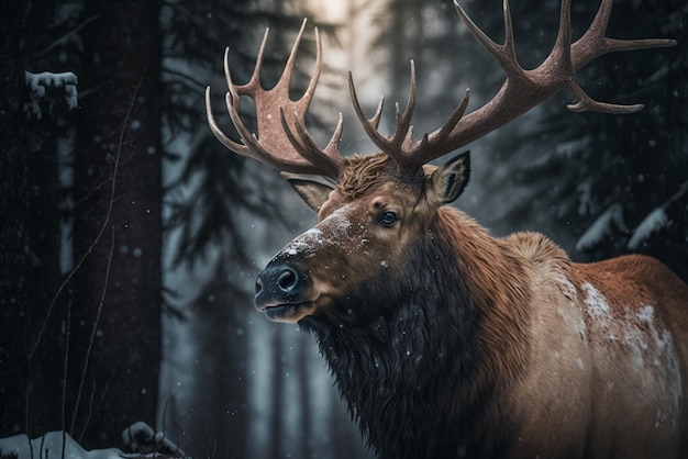 Capture cinématographique d'un wapiti majestueux errant dans la forêt luxuriante