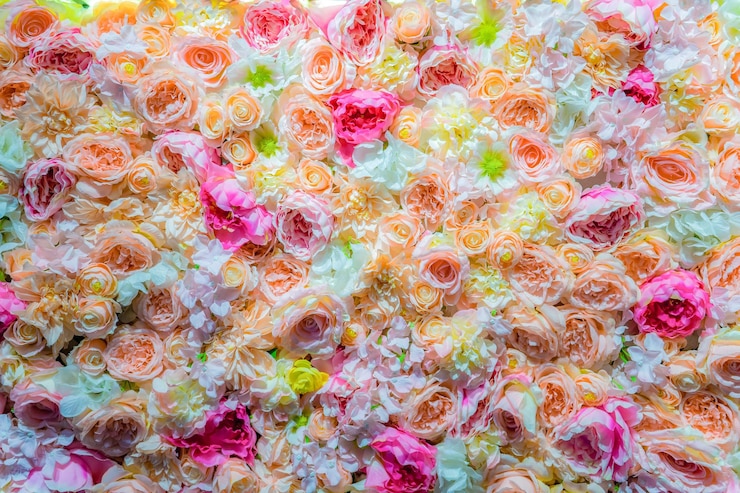 Photo capture complète de roses artificielles multicolores