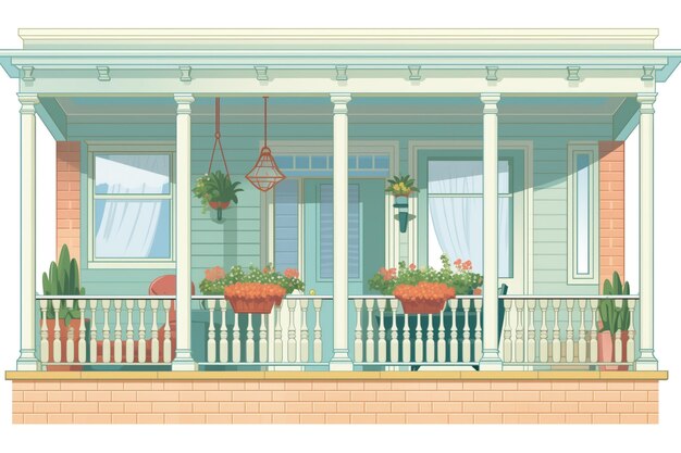 Photo capture détaillée des porches latéraux de style colonial éléments architecturaux illustration de style magazine