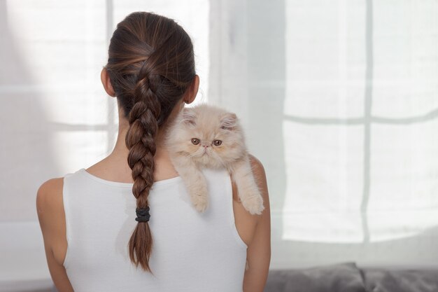 Capture d'écran d'un adorable chat domestique sur une épaule