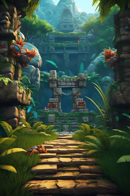 Une capture d'écran d'un jeu vidéo appelé temple maya.