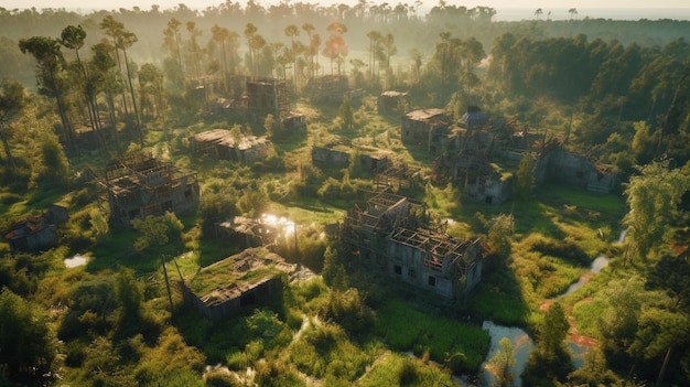 Une capture d'écran d'un village dans la jungle.