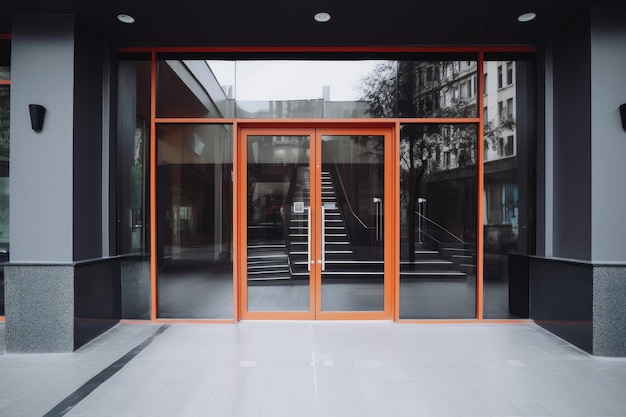 Capture d'une entrée de bâtiment avec une porte moderne créée avec un AI génératif