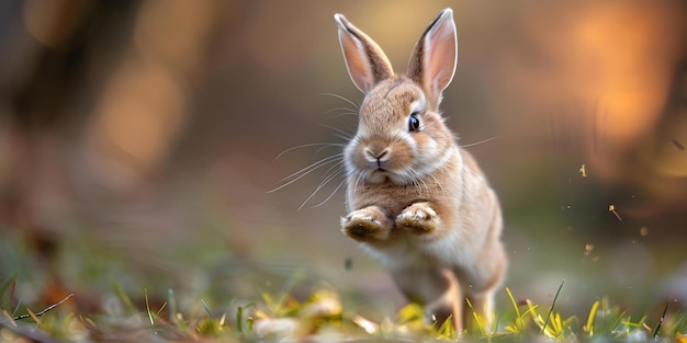 Capture d'un gros plan de haute qualité d'un lapin sautant énergiquement Concept Portrait de lapin haute qualité gros plan sautant énergétiquement Photographie de la faune