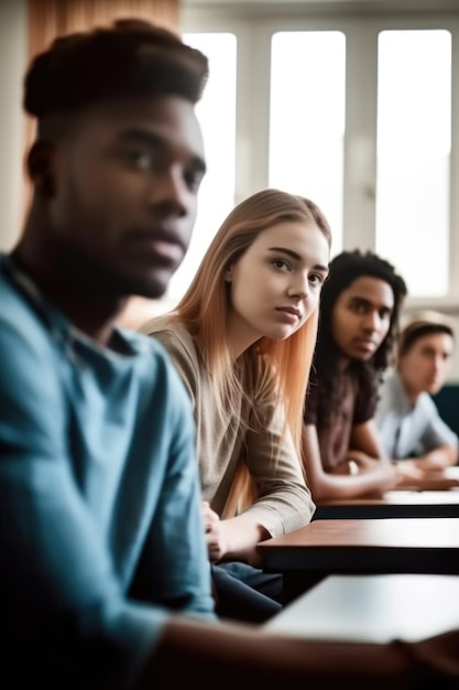 Capture d'un groupe d'étudiants en classe à l'université créée avec l'IA générative