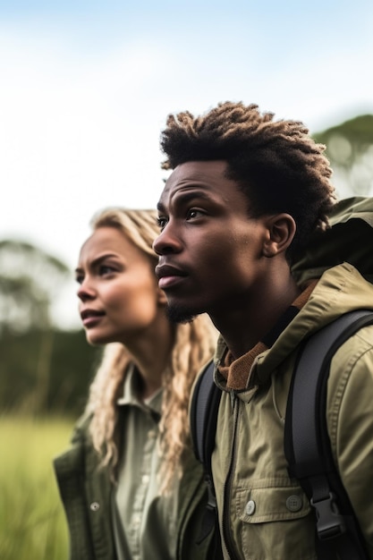 Photo capture d'un jeune couple explorant le plein air créée avec l'ia générative