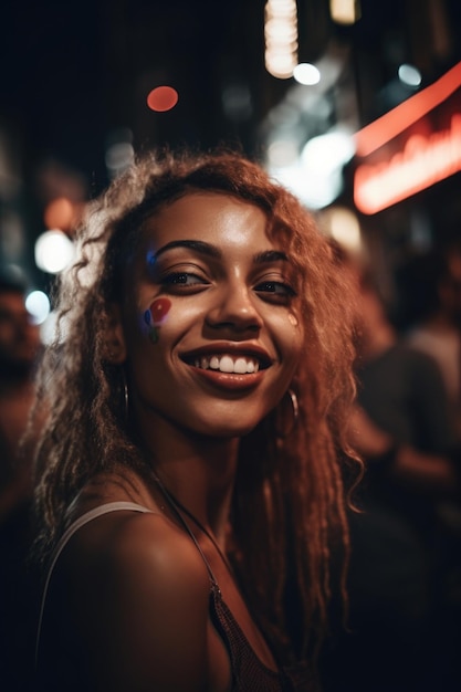 Capture d'une jeune femme faisant la fête dans la ville créée avec l'IA générative