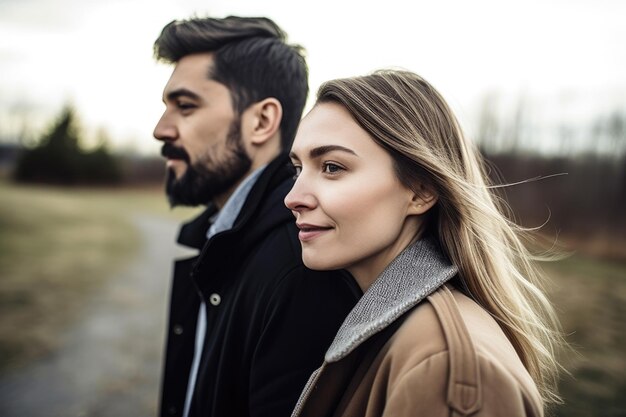 Capture d'une jeune femme en promenade avec son mari créée avec l'IA générative