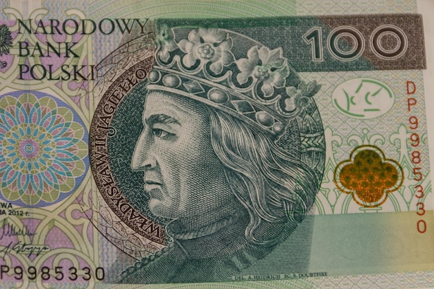 Capture macro du billet de 100 zlotys polonais