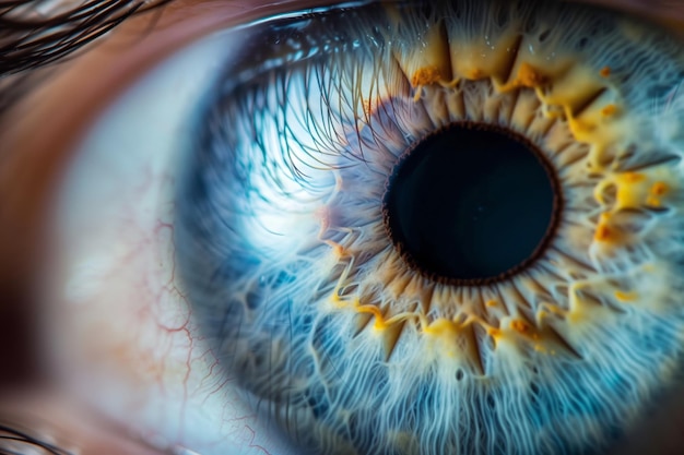 Photo capture macro d'un œil humain bleu avec une texture détaillée