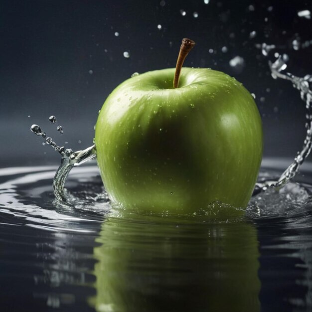 Capture de photos professionnelles à grande vitesse Pomme verte qui coule dans un réservoir d'eau