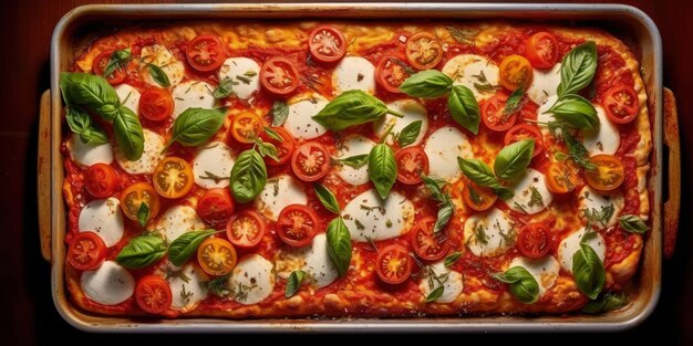 capture d'une pizza margherita couleurs vives textures et ingrédients basilic frais mozzarell