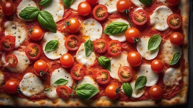 capture d'une pizza margherita couleurs vives textures et ingrédients basilic frais mozzarell