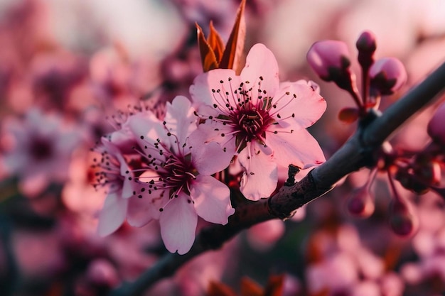 Capture sélective de la fleur de cerisier en fleur dans le jardin