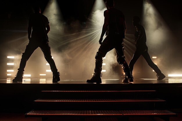 Photo capture de silhouette d'acteurs gothiques avec des bottes gothiques livrant un monologue puissant sur une scène