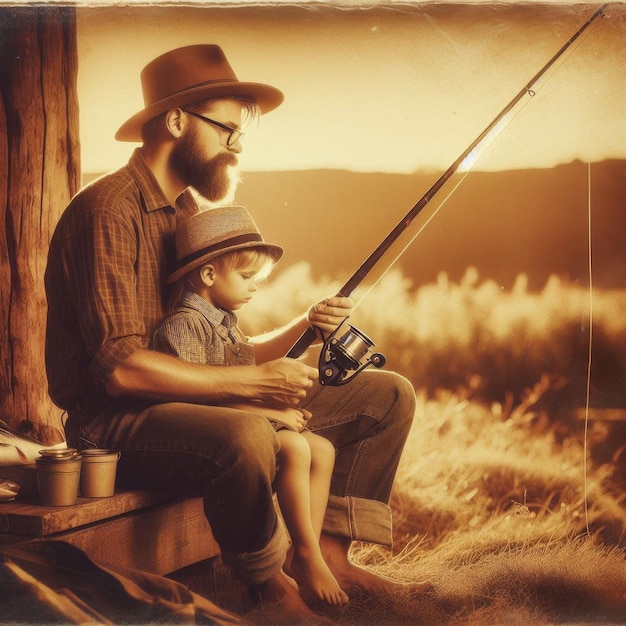Capture de souvenirs Portrait de père et d'enfant à la pêche