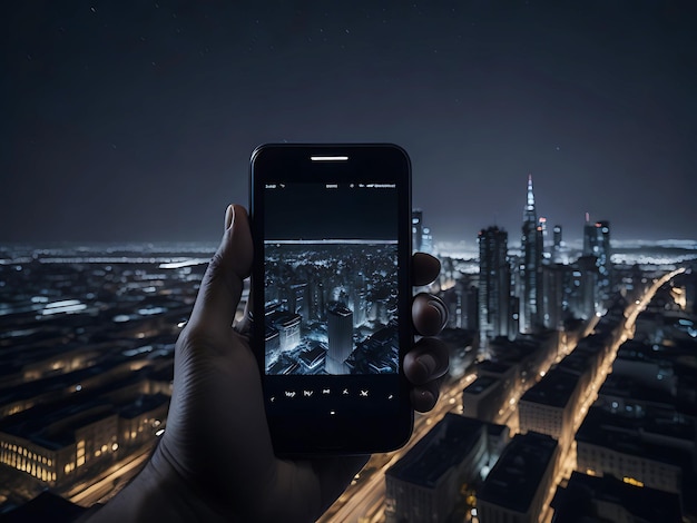 Capture de superbes toits de la ville la nuit grâce à l'IA générative d'un appareil portable