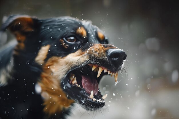 Photo capture de tête d'un chien agressif qui aboie concept d'infection par le virus de la rage