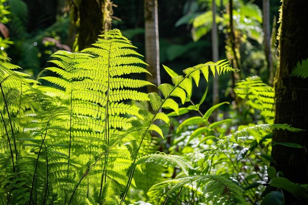 Capture verticale de fougères vertes poussant à côté d'autres plantes dans le champ