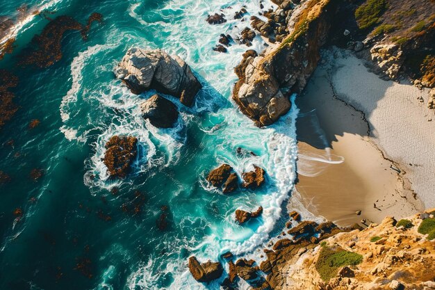 Capture verticale d'une plage entourée