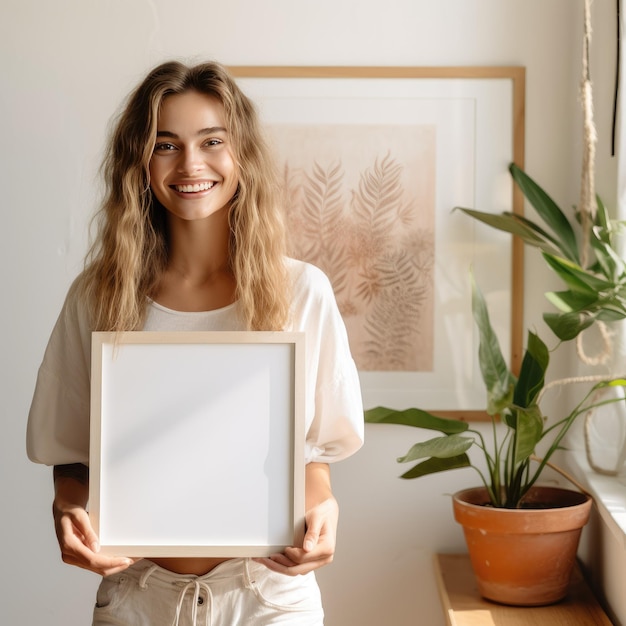 Capturer le bonheur Pépinière hyperréaliste inspirée de Boho avec une femme joyeuse embrassant un blanc uni