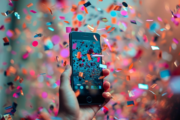 Photo capturer une célébration de confettis sur un smartphone
