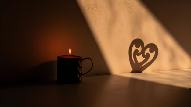 Capturer l'essence de l'amour Une ombre en forme de cœur projetée par une bougie sur un mur