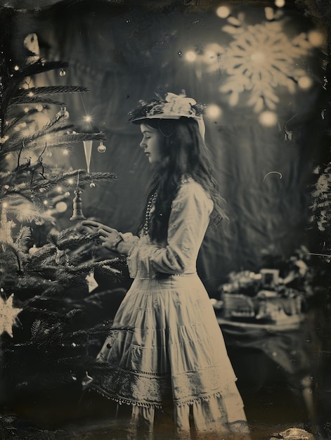 Capturer l'essence immortalisant l'esprit de Noël dans une photo ferrotype