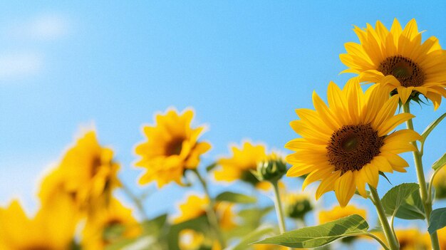 Capturer la joie des tournesols dans un champ Délicieux mélange de jaune et de bleu dans un style minimaliste