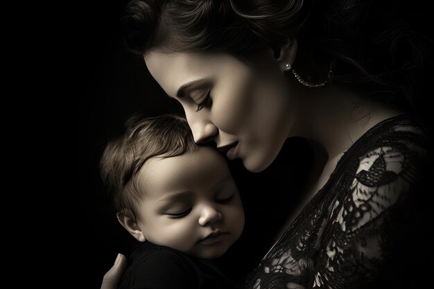 Photo capturer le moment tendre d'une mère qui embrasse son nouveau-né transmettant l'amour pur et le bonheur