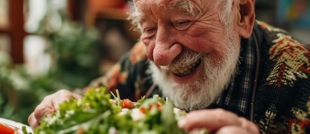 Capturer la vitalité un portrait réconfortant d'une personne âgée joyeuse adoptant un style de vie sain et heureux grâce à une bonne nutrition rayonnant de joie et de bien-être dans leurs années d'or