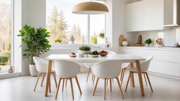 Capturez l'élégance intemporelle d'une table de cuisine blanche baignée de lumière naturelle Montrez le simple