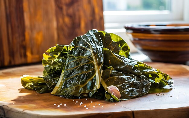 Capturez l'essence de Collard Greens dans une photo de nourriture à l'eau à la bouche