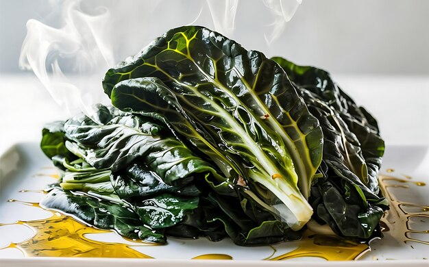 Capturez l'essence de Collard Greens dans une photo de nourriture à l'eau à la bouche