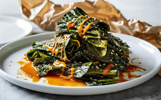 Capturez l'essence de Collard Greens dans une photo de nourriture à l'eau à la bouche