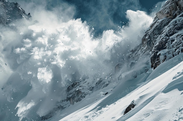 Capturez le moment époustouflant comme une avalanche de neige générative ai