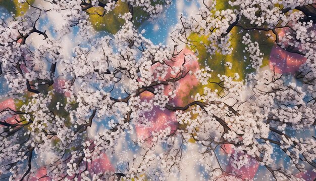 Capturez les motifs complexes des fleurs de printemps d'une perspective aérienne