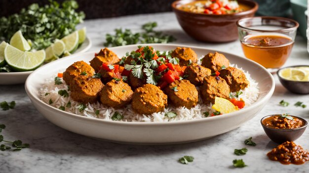 Capturez les nuances vibrantes de la cuisine indienne avec une photo de stock de haute qualité mettant en vedette un pla succulent