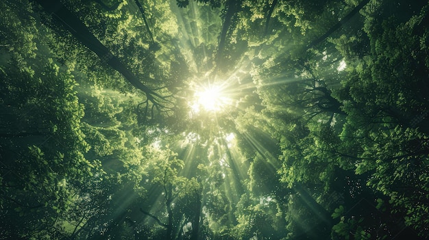 Capturez les vibrations profondes de la jungle avec une vue sur la canopée de la forêt tropicale d'en dessous d'un hypnotisant