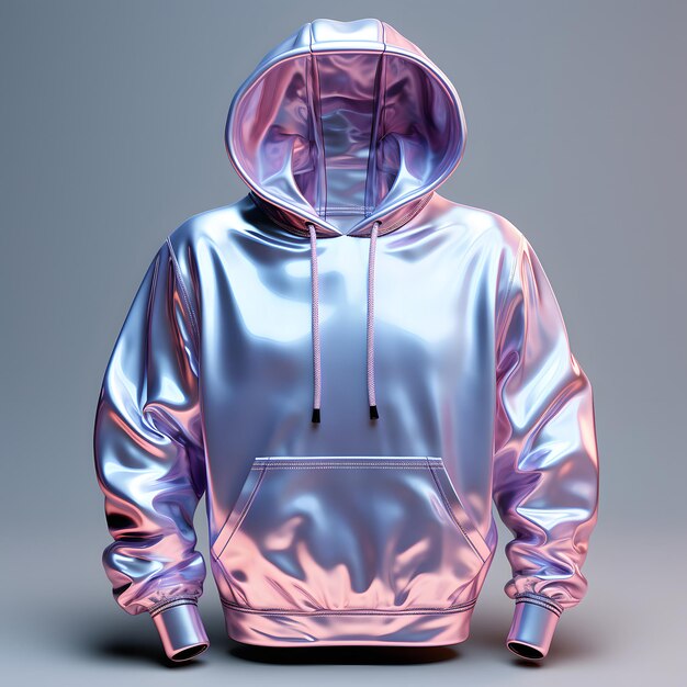 Une capuche holographique chrome colorée une veste métallique psychédélique iridescente