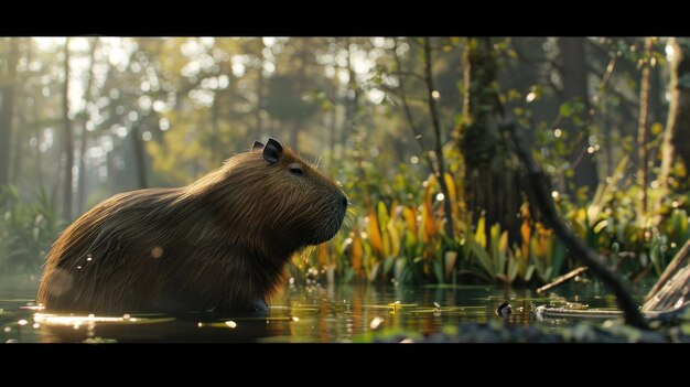 Photo le capybara dans la nature