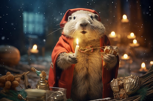 Photo capybara déguisé en père noël l'humeur de noël