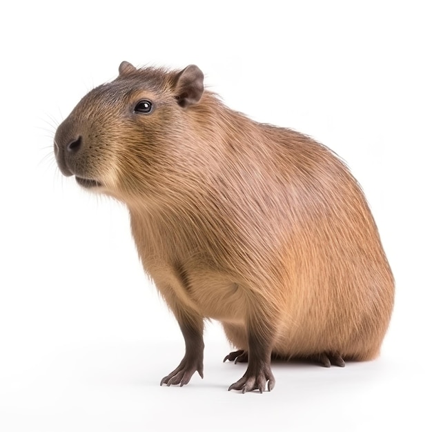 Un capybara est assis sur un fond blanc.