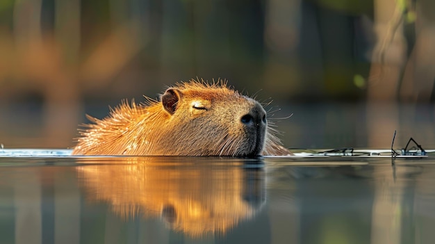 Le capybara nage dans l'eau