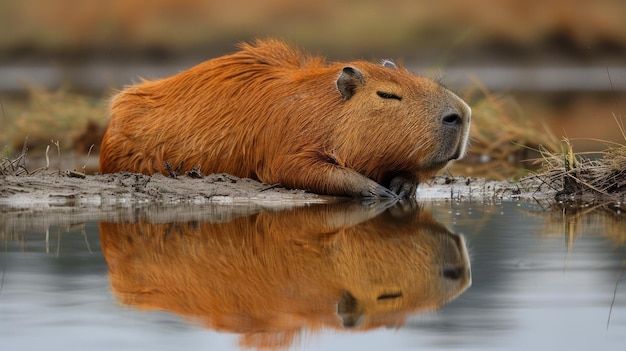 Le capybara nage dans l'eau