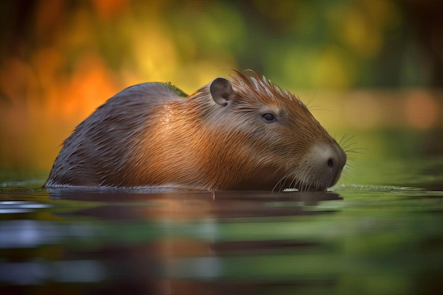 Capybara sympathique se prélasser dans une zone humide d'Amérique du Sud