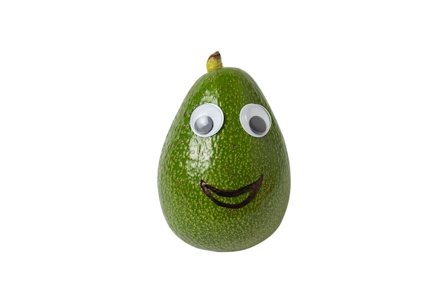 Caractère d'avocat avec grimace sur fond blanc isolé. Avocat aux yeux écarquillés.