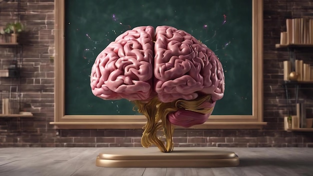 Caractère cérébral abstrait avec chapeau de graduation sur tableau de fond brainstorming et conce connaissance